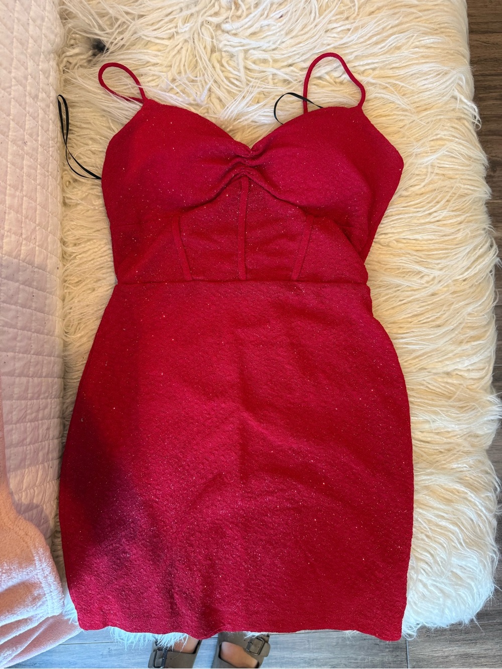 Windsor Red Sparkle Spaghetti-Strap Mini Dress